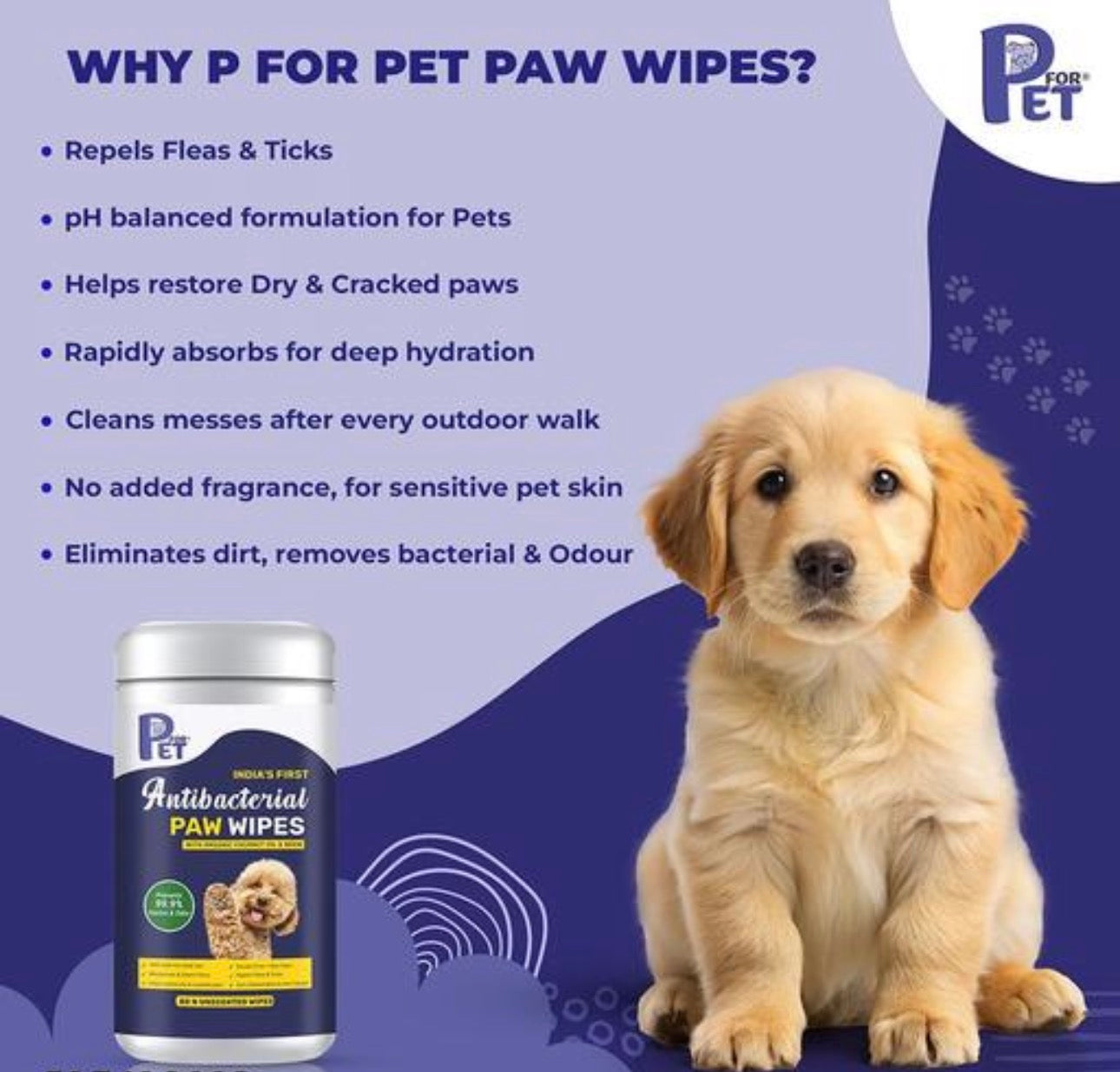P for Pet Antibacterial Paw Wipes